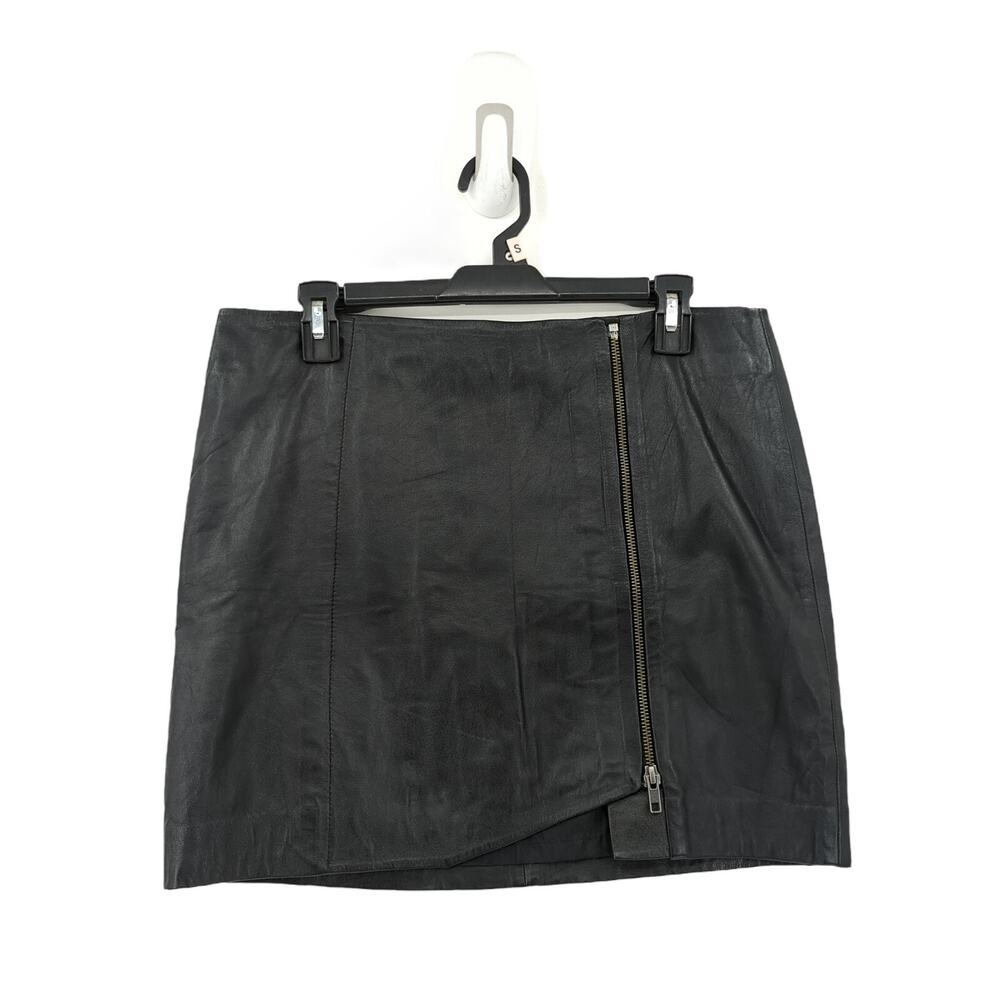 Leith Women 10 Leather Wrap Skirt Black Zipper Asymmetrical Lined $200 NEW